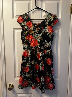 Black Floral Dress with colorful Roses